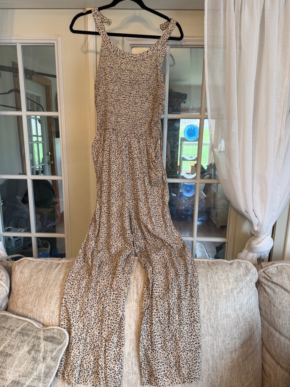 Jessica Simpson Beige Leopard Print Maxi Jumpsuit